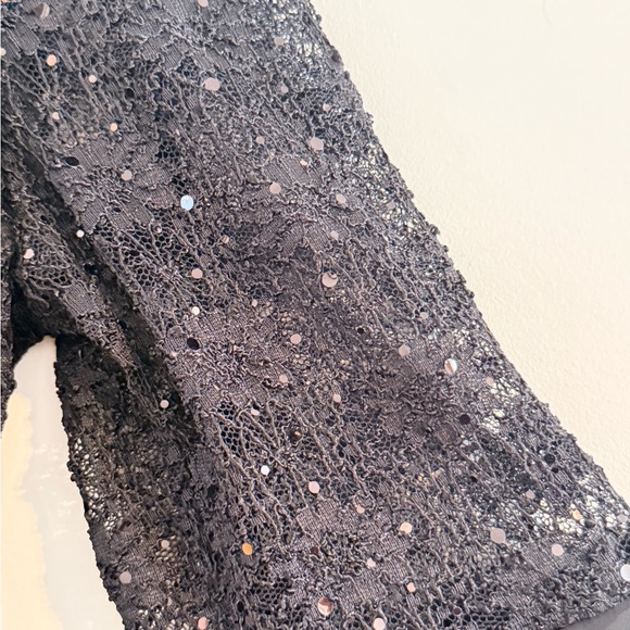 Connected Apparel Black Sequin Dress with Flared Sheer Sleeves Size 16 - Picture 3 of 16